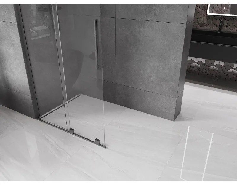 Mexen Velar L, posuvná sprchová zástena Walk-in 90 x 200 cm, 8mm číre sklo, grafit brúsený, 871-090-003-03-66