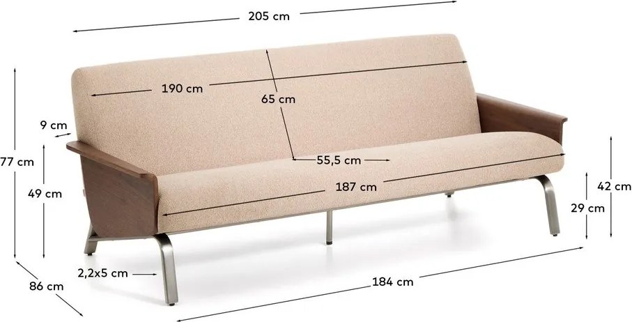 Svetlohnedá ženilková pohovka 205 cm Amsen – Kave Home