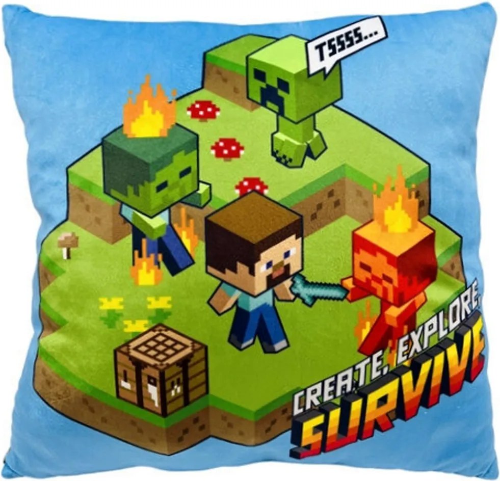 Obojstranný vankúš Minecraft - motív Survive | 38 x 38 cm