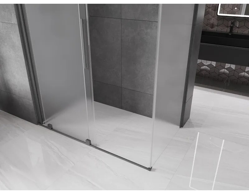 Mexen Velar, sprchový kút s posuvnými dverami 150 x 85 cm, 8mm sklo námraza, brúsený grafit, 871-150-085-31-95
