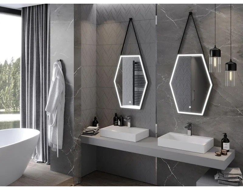 Mexen Orla, LED kúpeľňové zrkadlo s podsvietením a čiernym rámom 60x80 cm, 6000K, ochrana proti zahmlievaniu, 9815-060-080-611-70