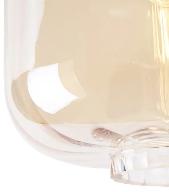 Dizajnové stropné svietidlo čierne s jantárovým sklom - Qara