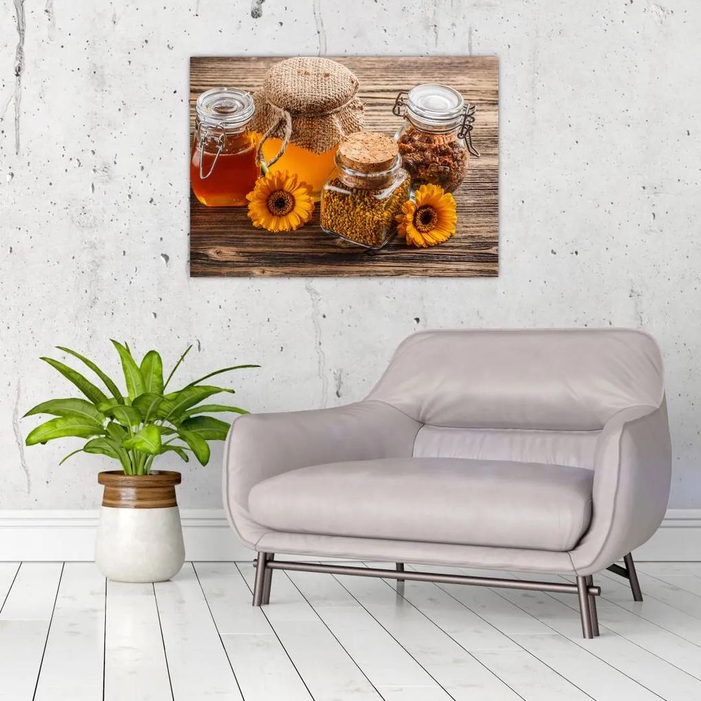 Sklenený obraz - Zátišie s medovými pohármi (70x50 cm)