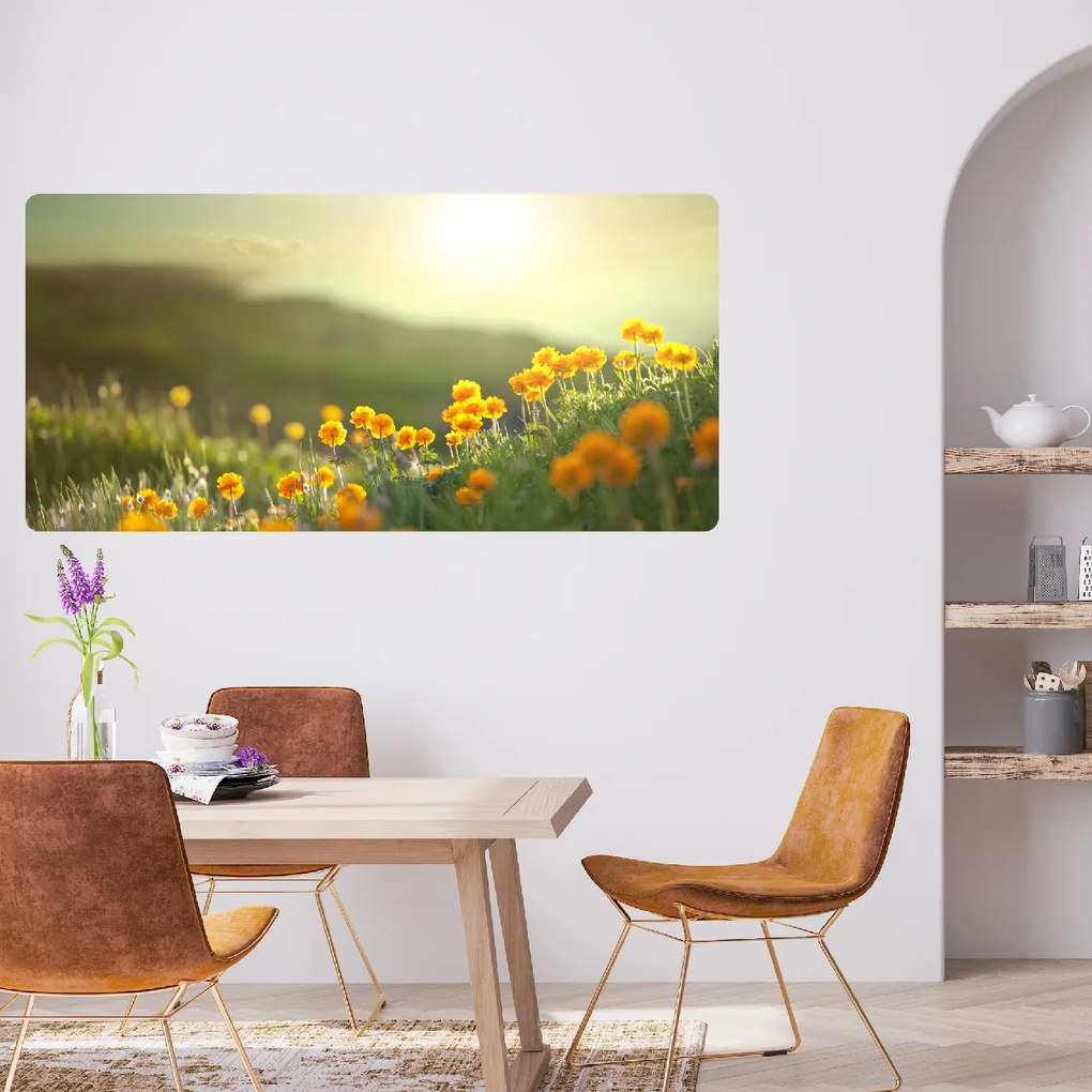 60x120cm Žlté kvety na lúke - textilná nálepka na stenu