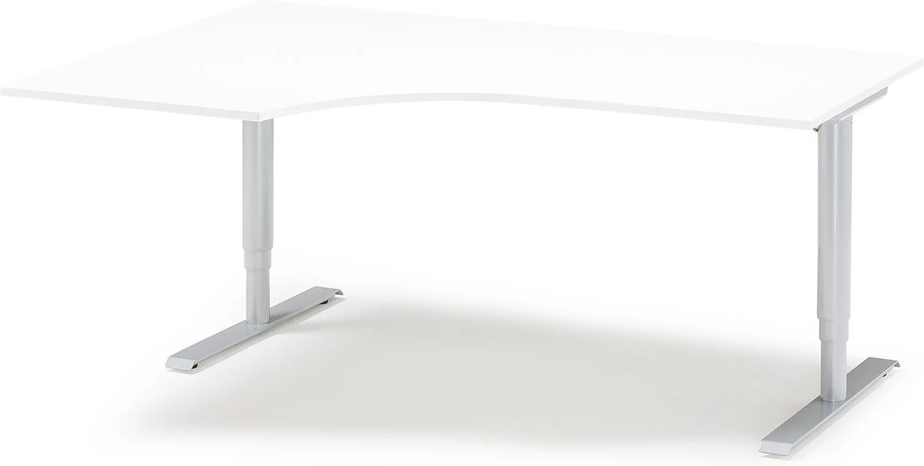 Výškovo nastaviteľný stôl Adeptus, ľavý, 2000x1200 mm, biely lam./šedá