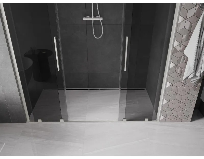 Mexen Velar L Duo, posuvné sprchové dvere do otvoru 170 cm, 8mm šedé sklo, brúsená oceľ, 871-170-003-42-97