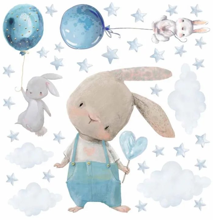 Gario Detská nálepka na stenu Zajačiky s balónmi Farba: Modrá