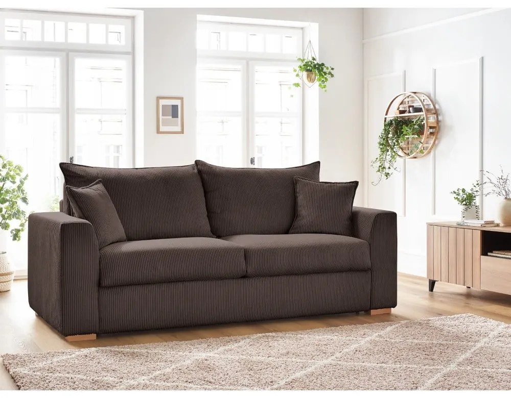 Hnedá menčestrová rozkladacia pohovka 225 cm Augustin – Bobochic Paris