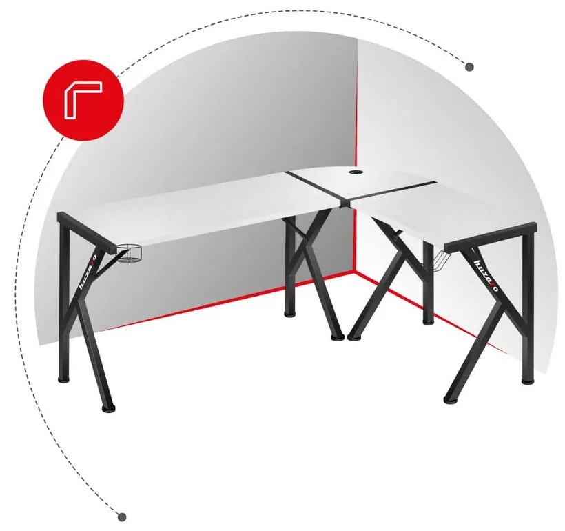 Huzaro Rohový herný stôl Hero 6.3 - bílá