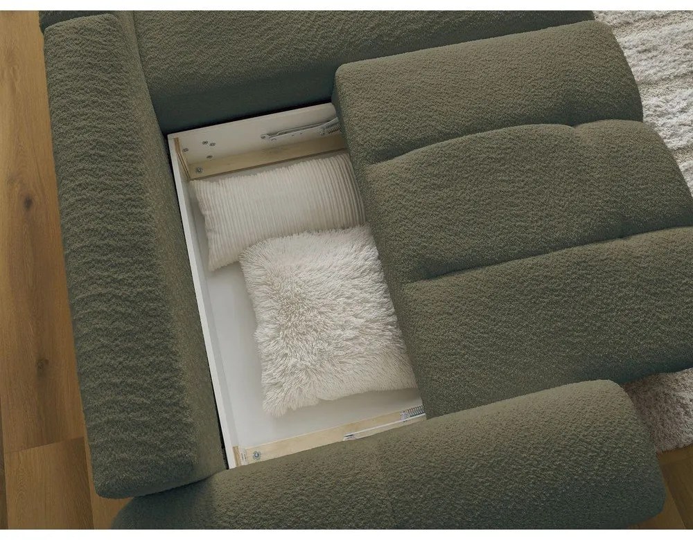 Kaki rozkladacia/s úložným priestorom rohová pohovka z textílie buklé (pravý roh/s leňoškou) Roxelane – Bobochic Paris