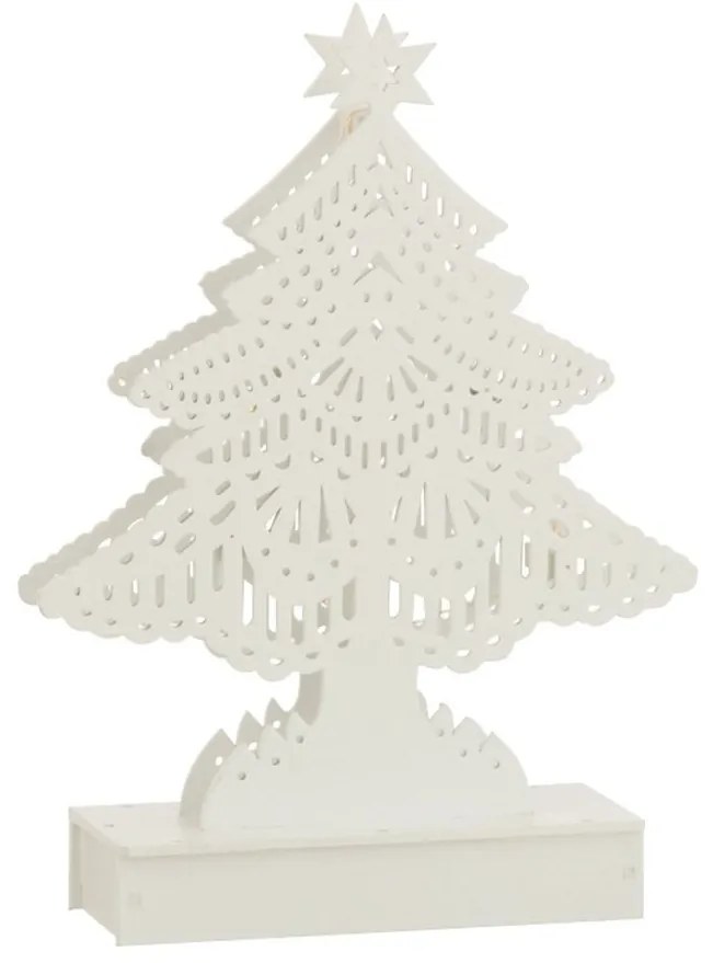 Dekorácia biely drevený stromček s ľad svetielkami - 15*4*23 cm