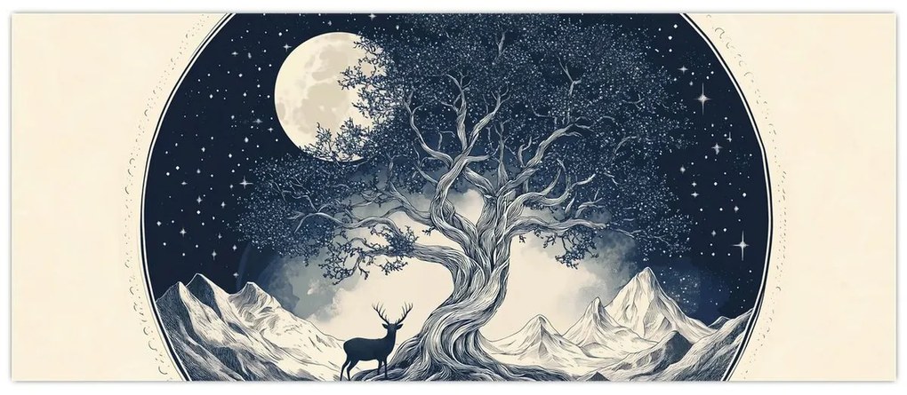 Obraz – Magický strom s jeleňom I. (120x50 cm)