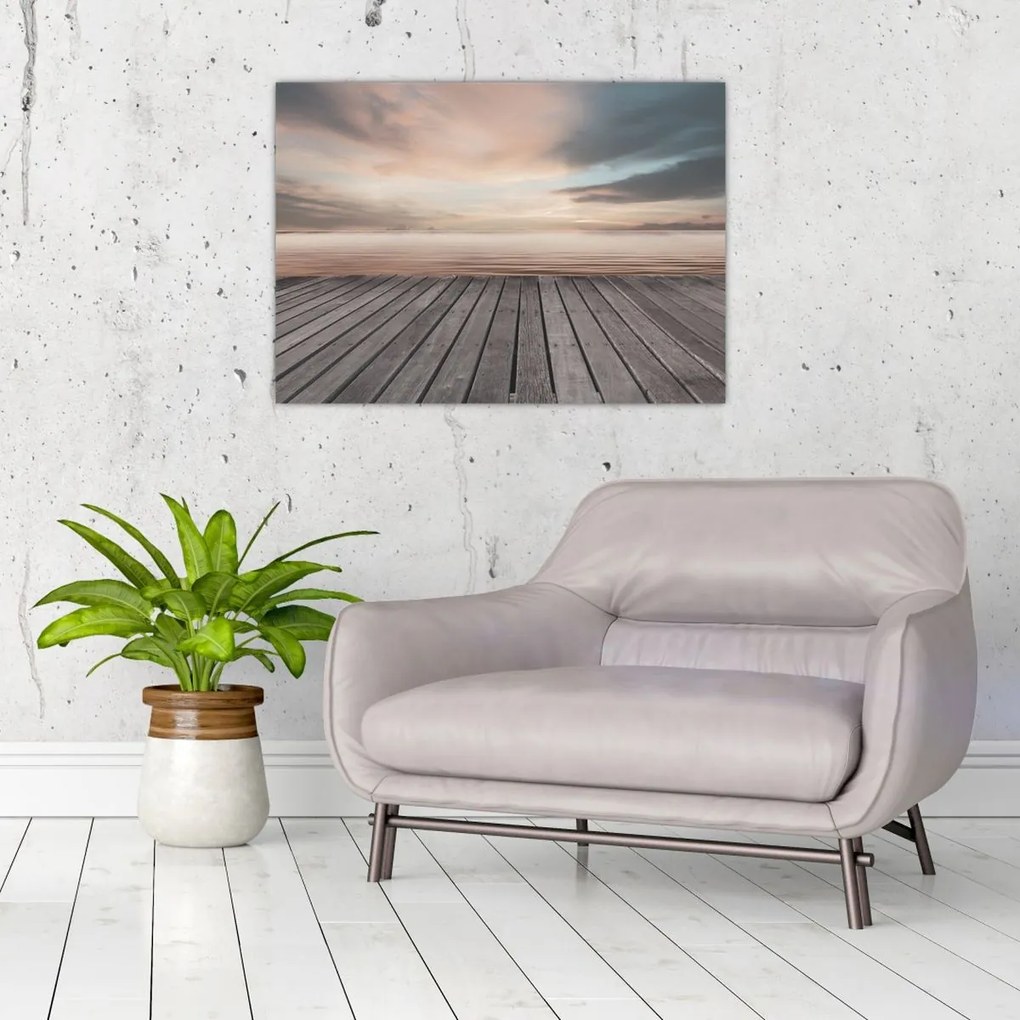Sklenený obraz - Mólo pri západe slnka (70x50 cm)
