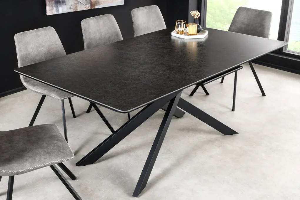 Jedálenský stôl 160 - 200 cm v antracitovom mramorovom vzhľade