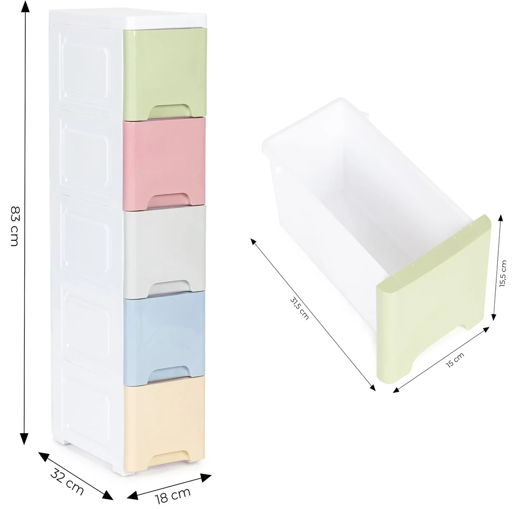 Regál na kolieskach s 5 zásuvkami Pastel MB0019-05A