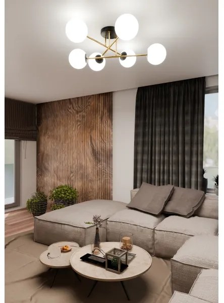 Luster na tyči MAGNUM 6xE14/10W/230V biela/zlatá/čierna