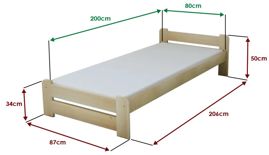 Posteľ Emily 80 x 200 cm, biela Rošt: S lamelovým roštom, Matrac: Matrac DELUXE 10 cm