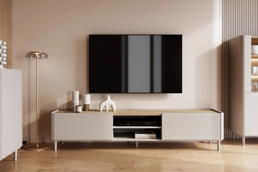 TV stolík Elivo 220 cm na nožičkách - kašmírová / dub olejovaný