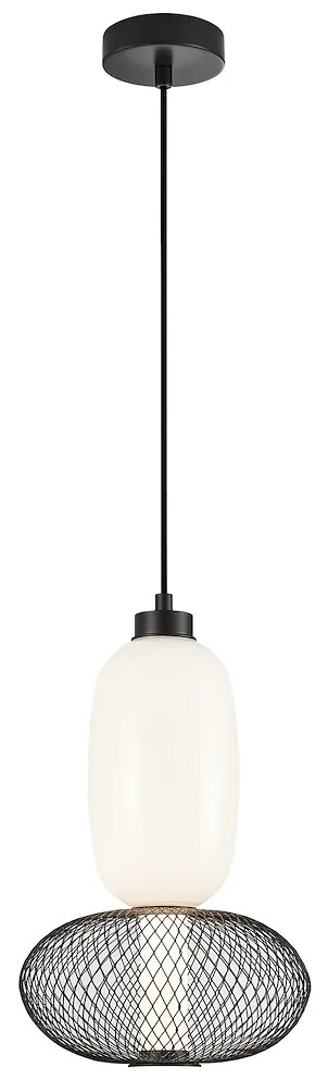 Závesné svietidlo Arame, 1x biele sklenené/čierne drôtené tienidlo, b