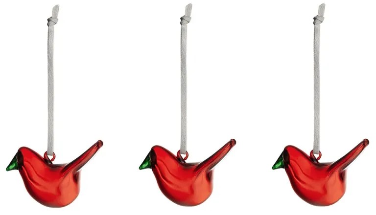 Sklenené ozdoby vtáčiky Oiva Toikka, červené / 3ks