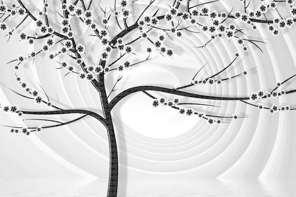 Obraz moderný čiernobiely strom na abstraktnom pozadí - 60x40