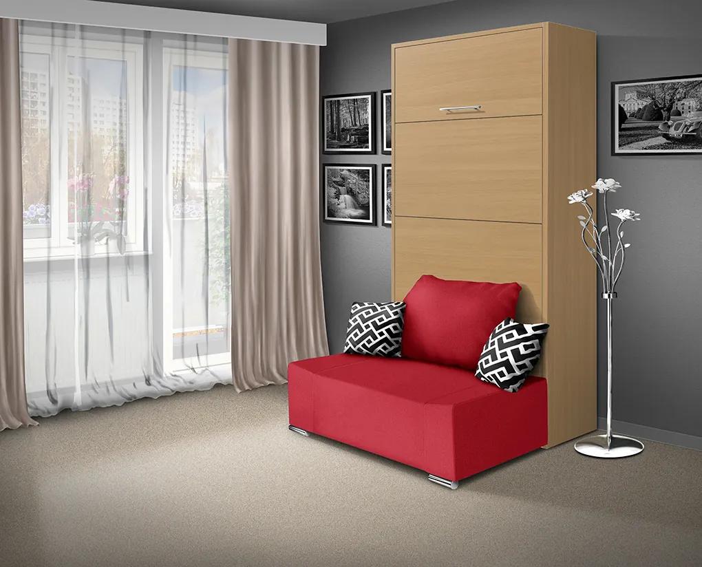 Nabytekmorava Sklápacia posteľ s pohovkou VS 21058P 200x90 farba pohovky: Červená, Typ farebného prevedenia: Orech lyon / dvere biele