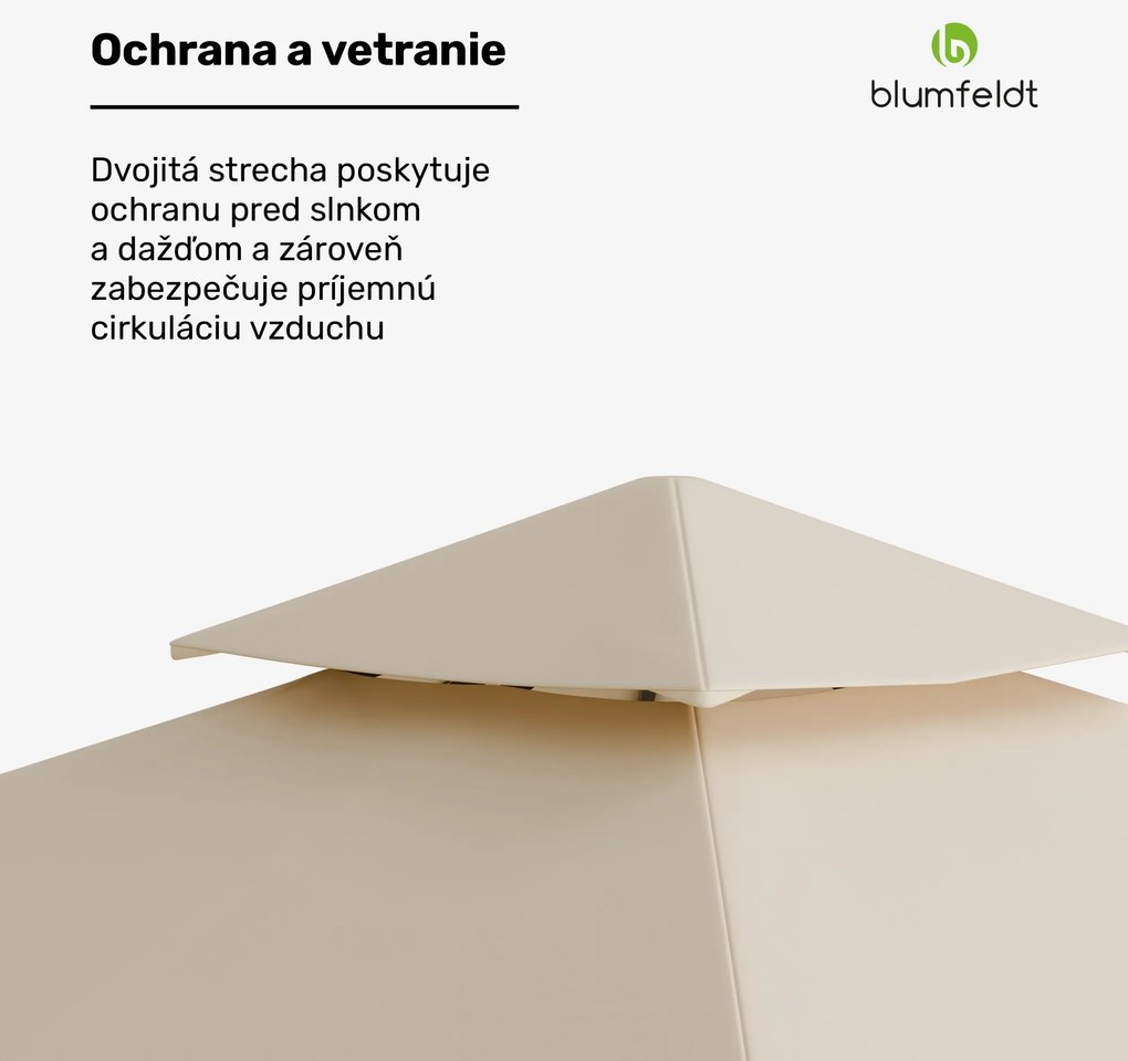 Blumfeldt Grandezza Cortina záhradný altánok 3x3 m, odolný voči poveternostným vplyvom, prášková farba, bočné rolety