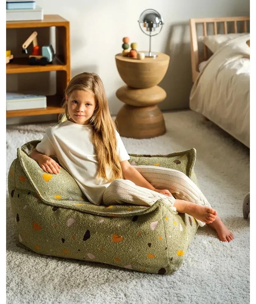 Zelený detský sedací vak z textílie buklé/ženilkový Terrazzo Chair – Wigiwama