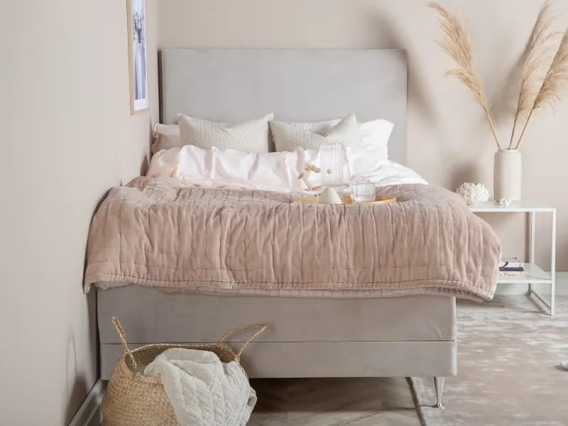 Vansbro 120 polohovateľná boxspring posteľ béžový zamat čelo Alvik
