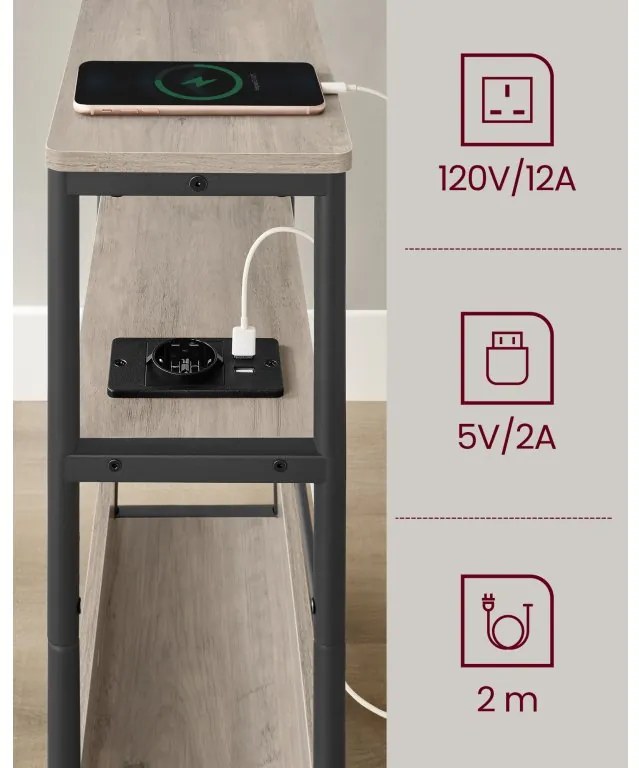 Odkladací stolík s USB Vasagle Jinad sivý