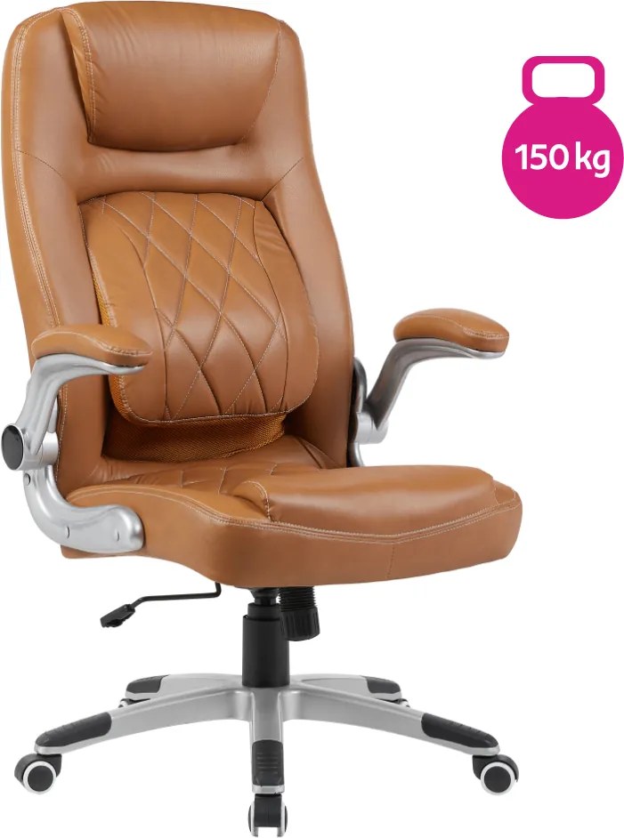 Kancelárske kreslo, hnedá ekokoža/strieborná, nosnosť 150 kg, GREKO