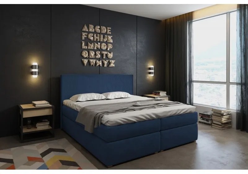 Hector Kontinentálna velúrová posteľ Lisa 160x200 cm tmavomodrá