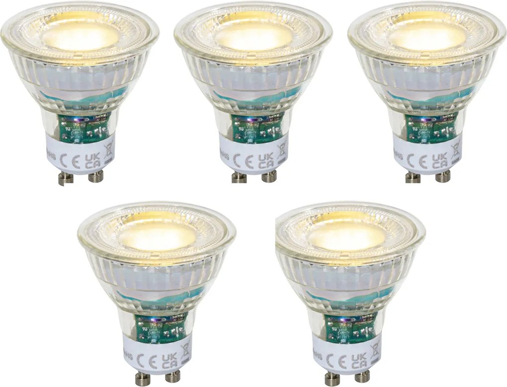 Sada 5 stmievateľných čírych LED žiaroviek GU10 50mm 2,5W 450 lm 3000K