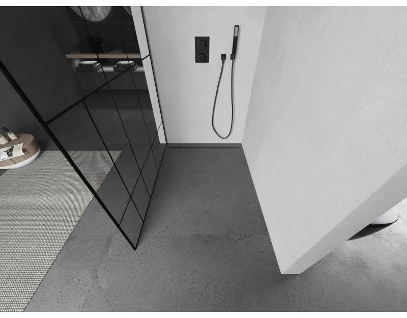 Mexen Kioto L, sprchová zástena Walk-In 90 x 200 cm, 8mm číre sklo čierny vzor, grafitový profil, 800-090-103-66-78