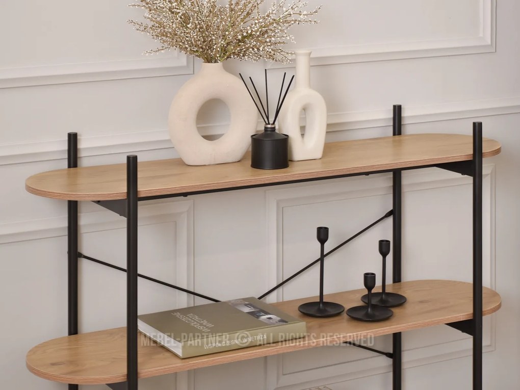 Konzolový stolík Inge (dub + čierna). Akcia -18%. Vlastná spoľahlivá doprava až k Vám domov. 1110813