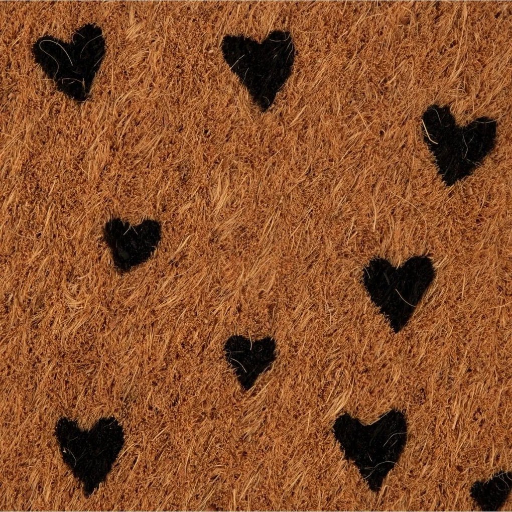 Ručne vyrobená kokosová rohožka so srdiečkami Hearts – 75*45*4 cm