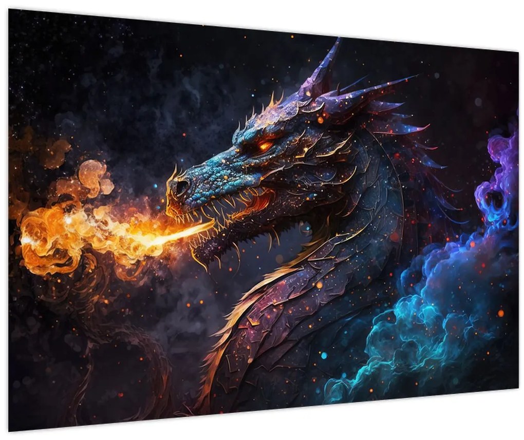 Obraz - Drak pľuvajúce plamene (90x60 cm)