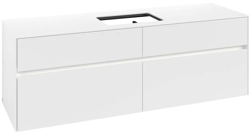 VILLEROY &amp; BOCH Collaro závesná skrinka pod umývadlo na dosku (umývadlo v strede), 4 zásuvky, s LED osvetlením, 1600 x 500 x 548 mm, White Matt, C120B0MS