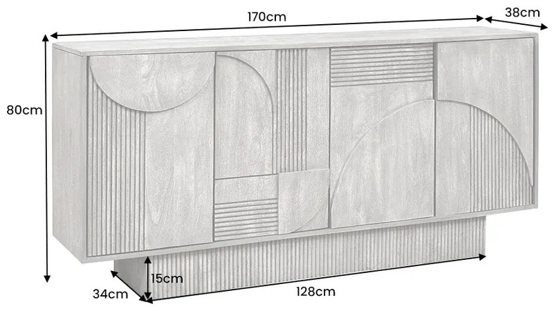 Komoda ART DECO 170 cm 3D mangové drevo, sivá