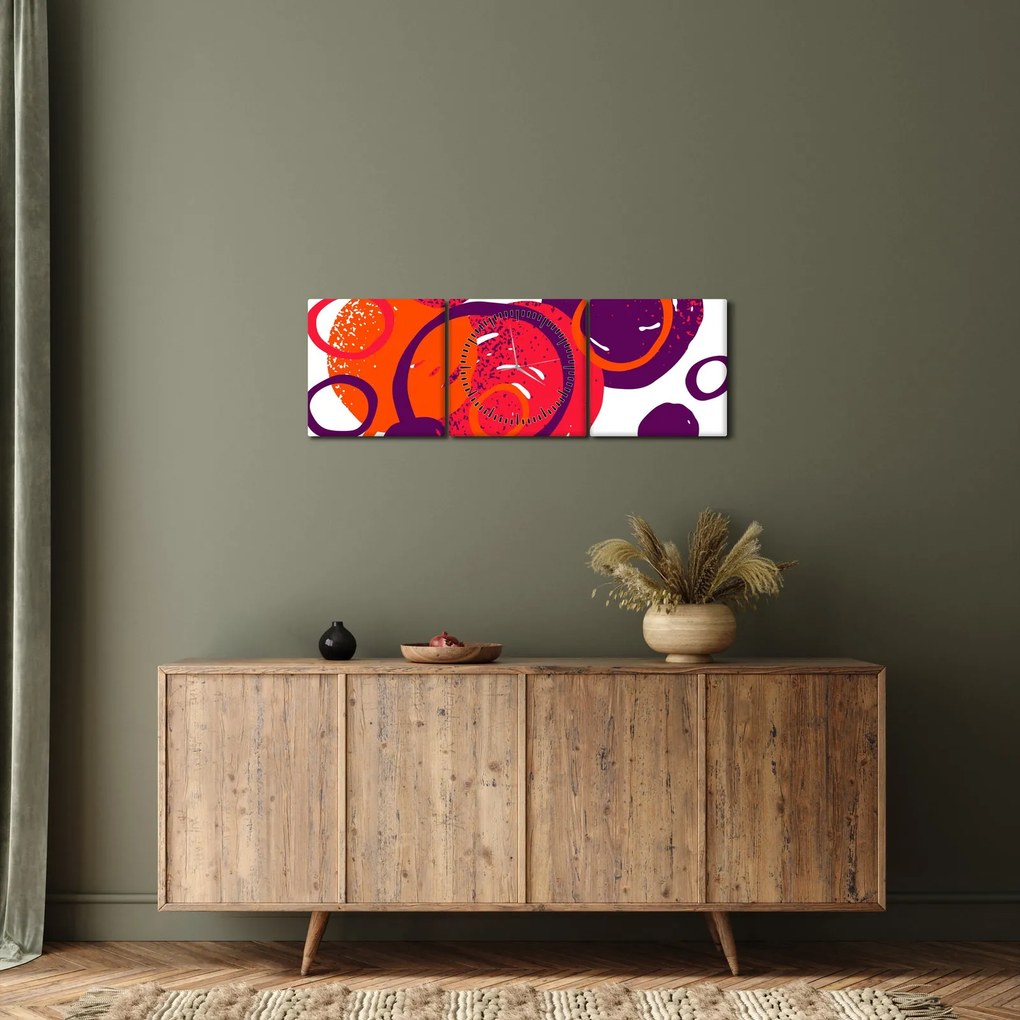 Obraz - Motív s kruhmi v teplých farbách (s hodinami) (90x30 cm)