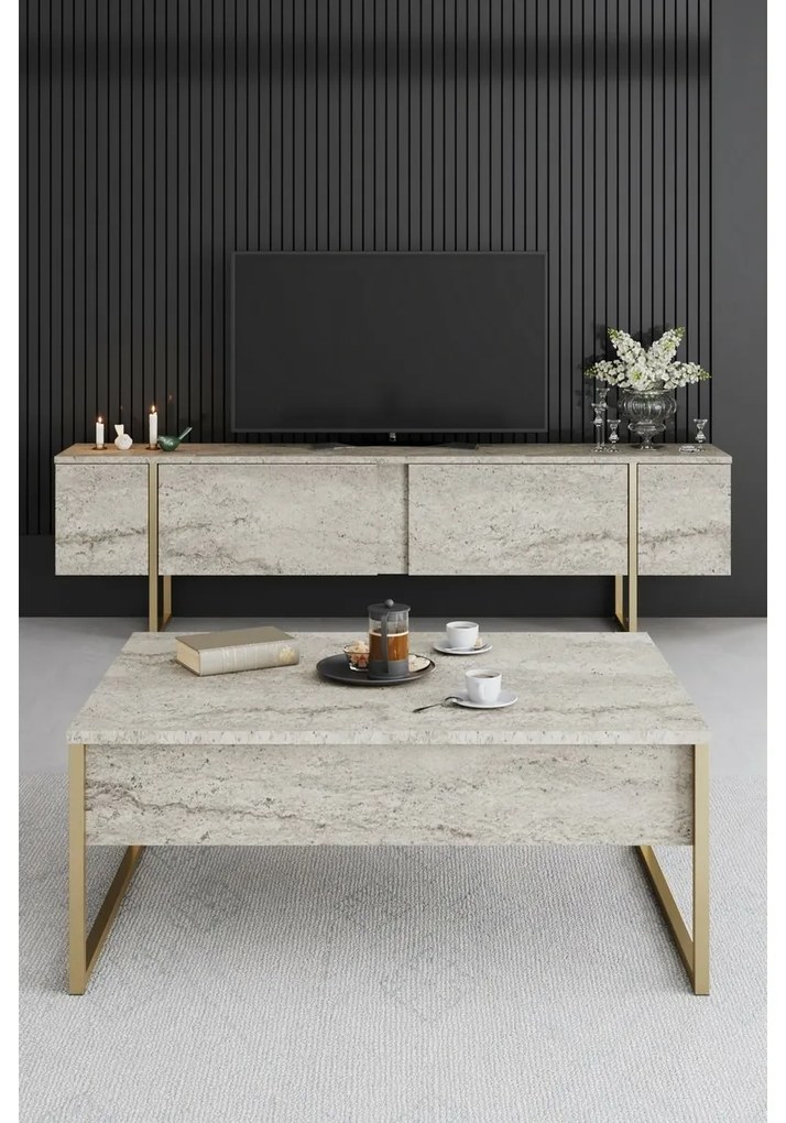 Konferenčný stolík Luxe Travertine and Gold