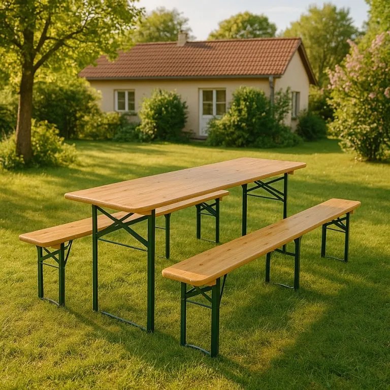 Pivný set 220 cm z jedľového dreva, skladacia, nosnosť 250kg