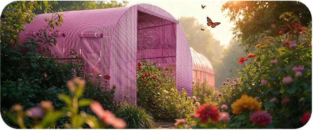 Fóliový tunel, záhradný skleník 3 x 2 m (6m2)  ružový Plonos 4978-B