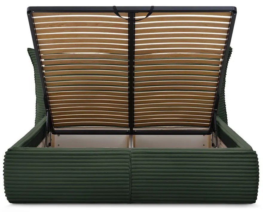 Tmavozelená čalúnená dvojlôžková posteľ s úložným priestorom a roštom 180x200 cm Jade – Bobochic Paris