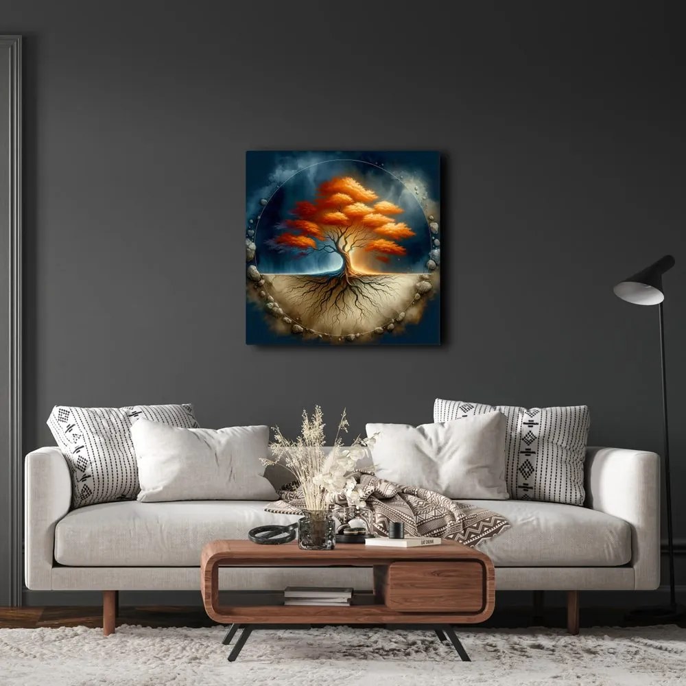 Obraz jesenný strom života s koreňmi