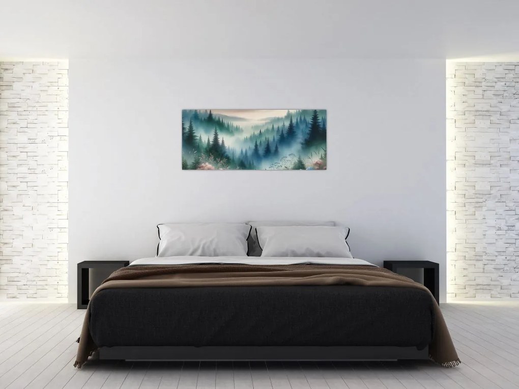 Obraz - Lesná krajina s hmlou (120x50 cm)
