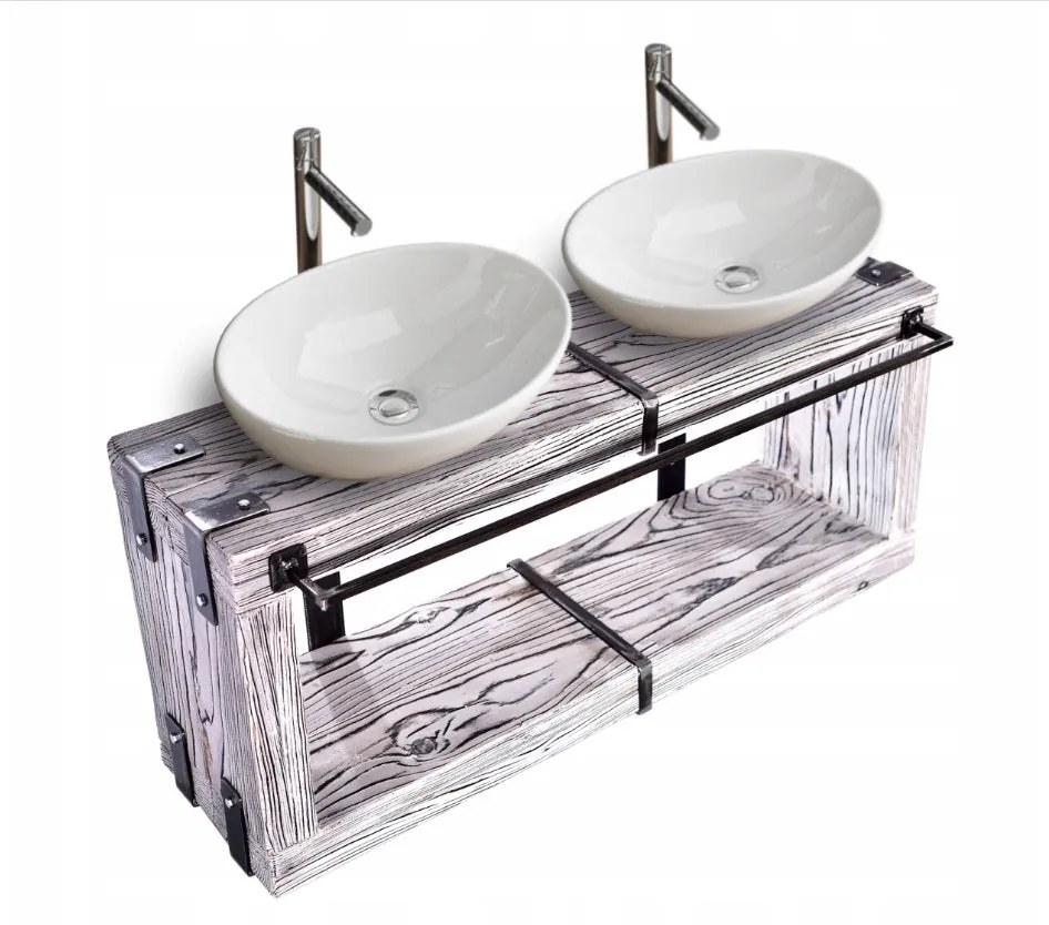 CHYRKA® kúpeľňový nábytok umývadlo BORYSLAW  nástenná skrinka umývadlo kov drevo podkrovie ručná výroba