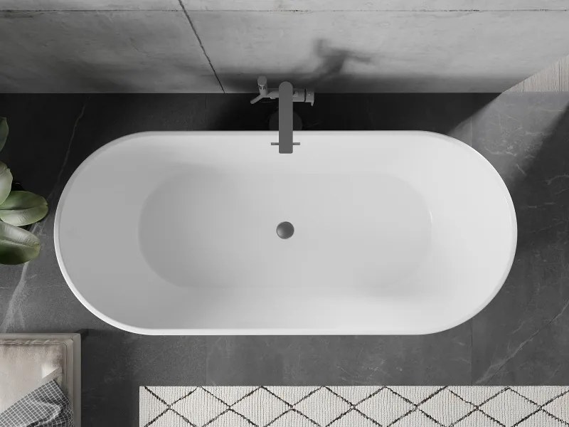 Mexen Flavia, voľne stojaca vaňa 160 x 75 cm, biela-čierna, brúsený grafit prepad, 54031608075-95