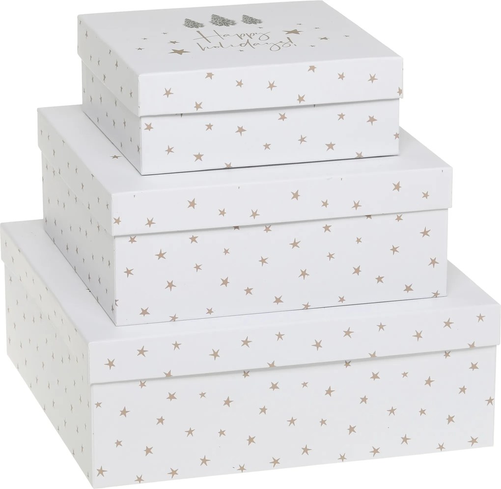 Set 3ks papierová krabica s hviezdami – 25*25*9 / 20*20*8/ 16*16*6 cm