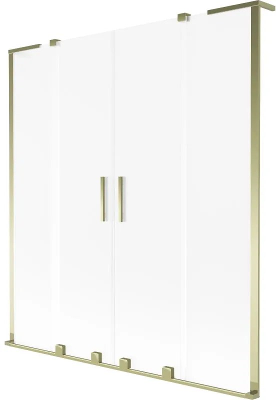 Mexen Velar L Duo, 2-krídlová posuvná vaňová zástena 150 x 150 cm, 8mm sklo námraza, zlatá lesklá, 896-150-003-32-50